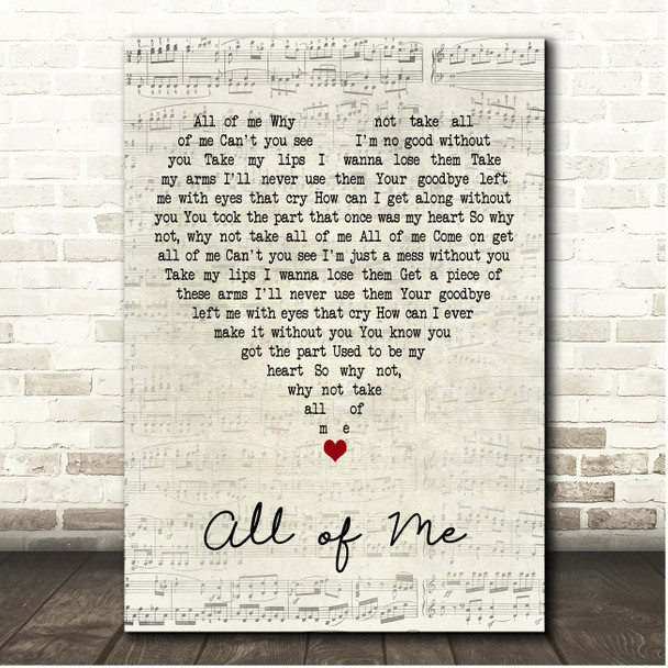 Frank Sinatra All of Me Script Heart Song Lyric Print