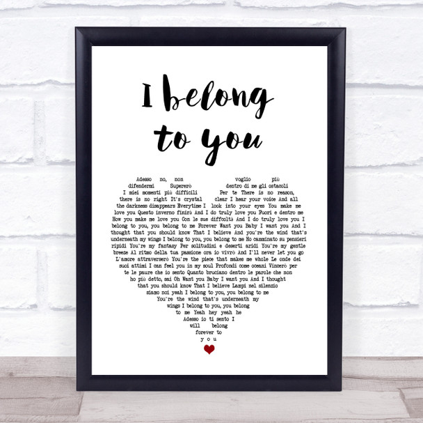 Anastacia Eros Ramazotti I belong to you White Heart Song Lyric Music Wall Art Print