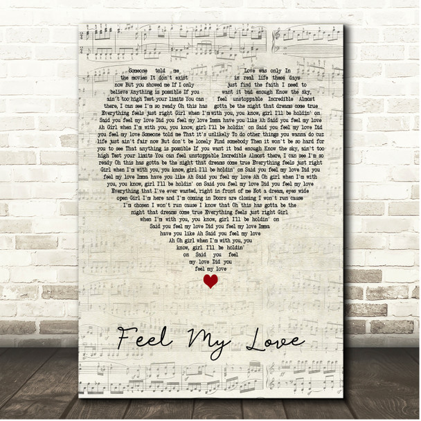 Glenn Travis Feel My Love Script Heart Song Lyric Print