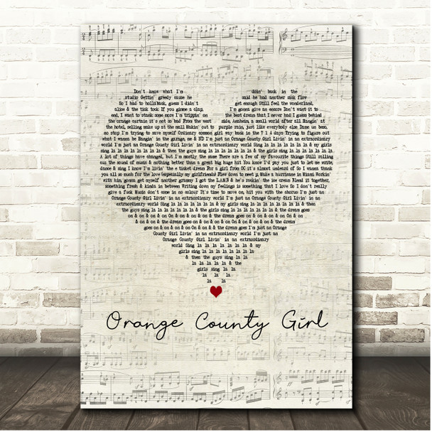 Gwen Stefani Orange County Girl Script Heart Song Lyric Print
