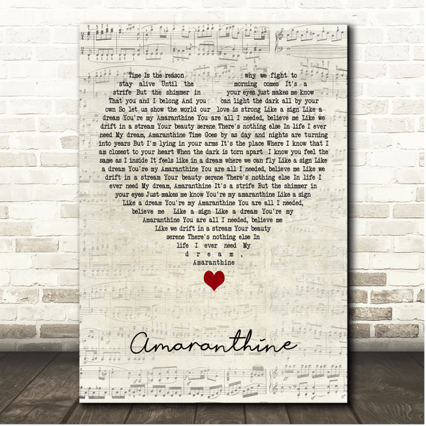 Amaranthe Amaranthine Script Heart Song Lyric Print