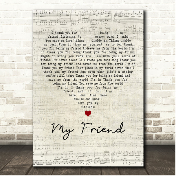 Hardline My Friend Script Heart Song Lyric Print