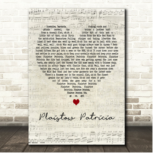 Ian Dury Plaistow Patricia Script Heart Song Lyric Print