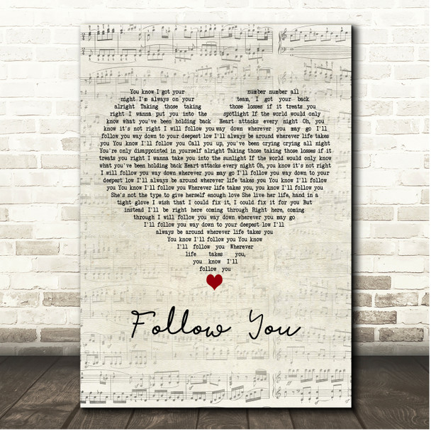 Imagine Dragons Follow You Script Heart Song Lyric Print