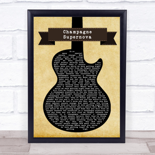 Oasis Champagne Supernova Black Guitar Song Lyric Music Wall Art Print