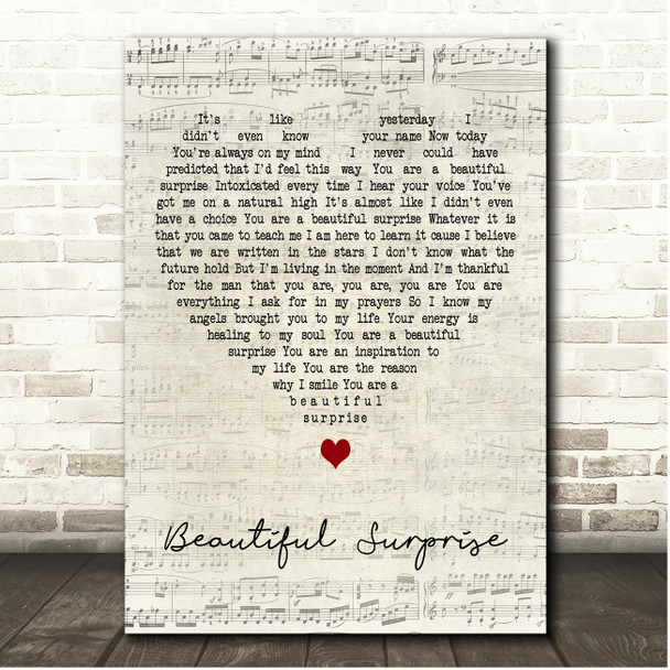 India.Arie Beautiful Surprise Script Heart Song Lyric Print