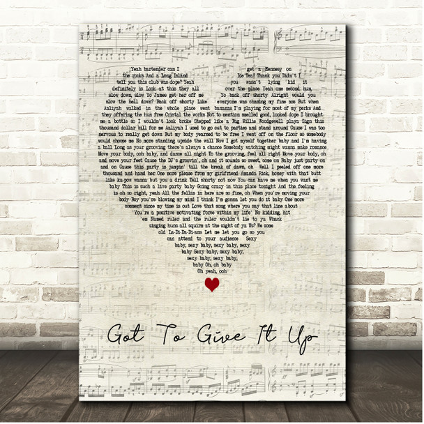 Aaliyah Got to Give It Up Script Heart Song Lyric Print