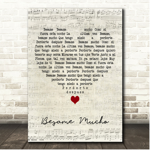 Andrea Bocelli Besame Mucho Script Heart Song Lyric Print