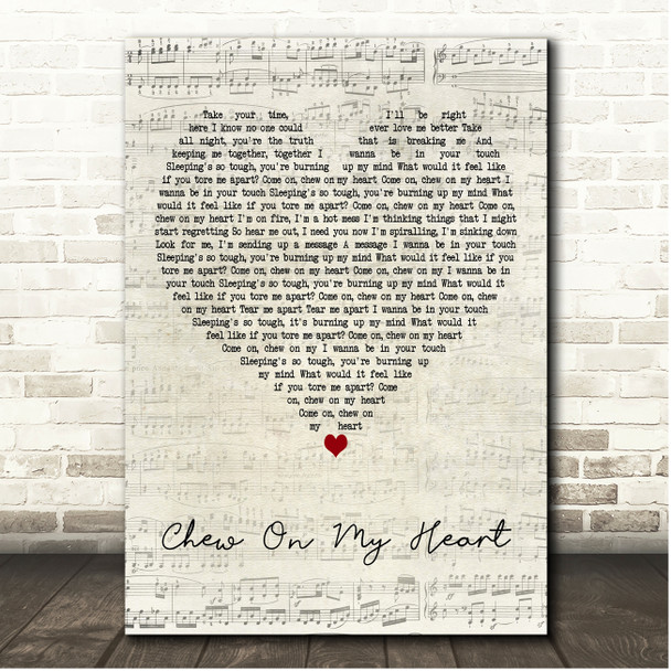 James Bay Chew On My Heart Script Heart Song Lyric Print