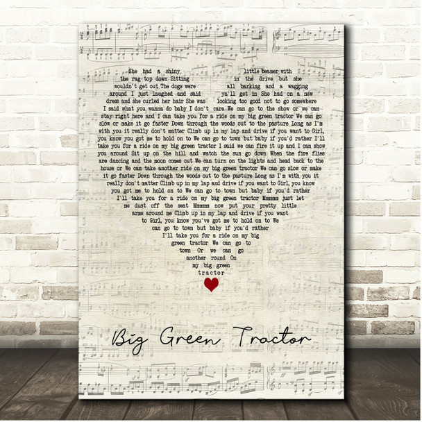 Jason Aldean Big Green Tractor Script Heart Song Lyric Print