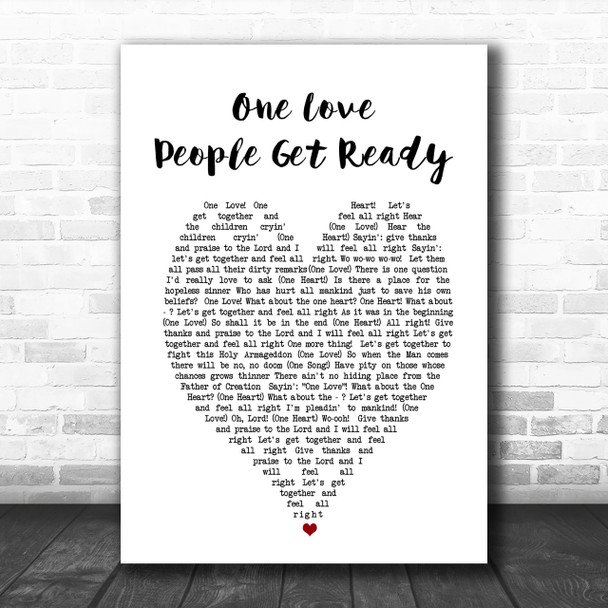 One Love People Get Ready Bob Marley Heart Song Lyric Music Wall Art Print