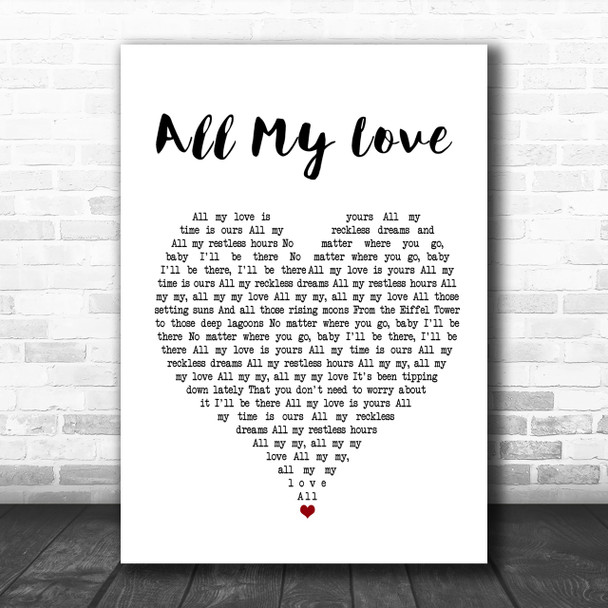 George Ezra All My Love White Heart Song Lyric Music Wall Art Print