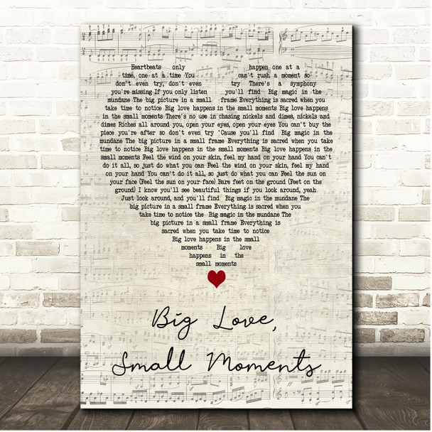 JJ Heller Big Love, Small Moments Script Heart Song Lyric Print