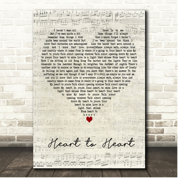John Denver Heart To Heart Script Heart Song Lyric Print
