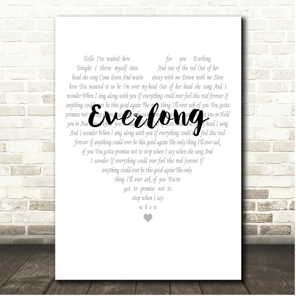 Foo Fighters Everlong Simple Heart Pale Grey Song Lyric Print