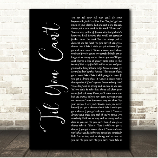 Cody Johnson Til You Can't Black Script Song Lyric Print