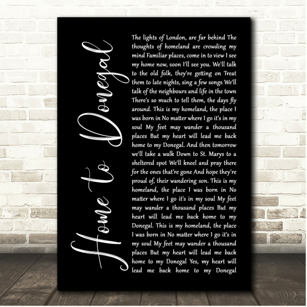 Daniel O'Donnell Home to Donegal Black Script Song Lyric Print