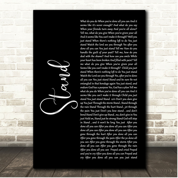 Donnie McClurkin Stand Black Script Song Lyric Print