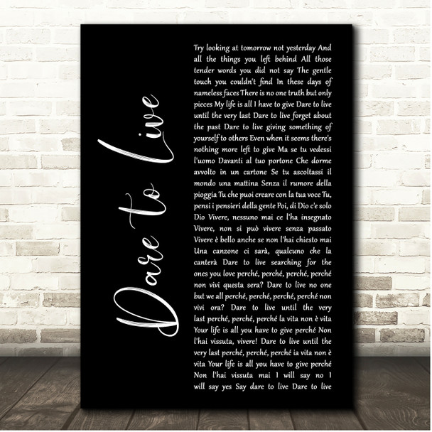 Andrea Bocelli, Laura Pausini Dare to Live Black Script Song Lyric Print