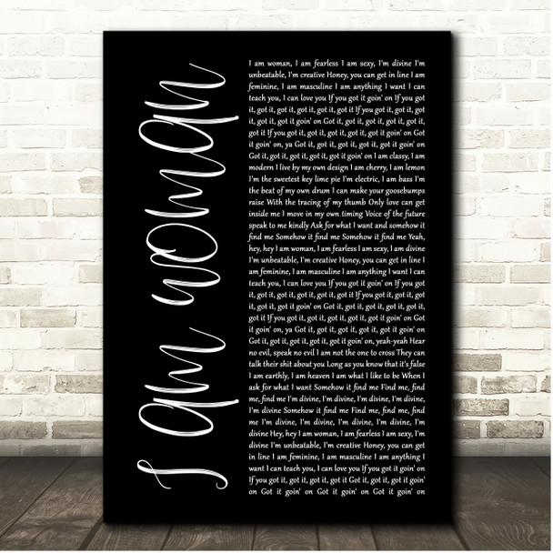 Emmy Meli I AM WOMAN Black Script Song Lyric Print