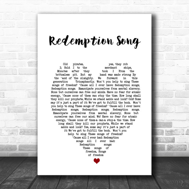 Redemption Song Bob Marley Heart Song Lyric Music Wall Art Print