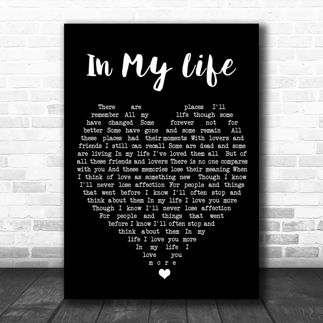 In My Life The Beatles Vintage Heart Song Lyric Music Wall Art Print - Song Lyric Designs