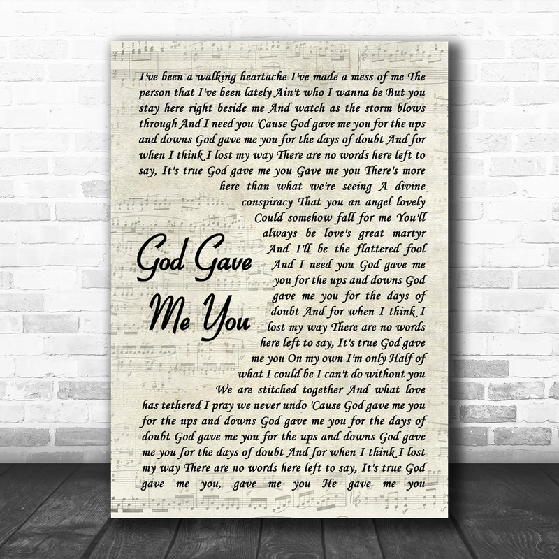 Blake Shelton God Gave Me You Song Lyric Vintage Script Music Wall Art ...