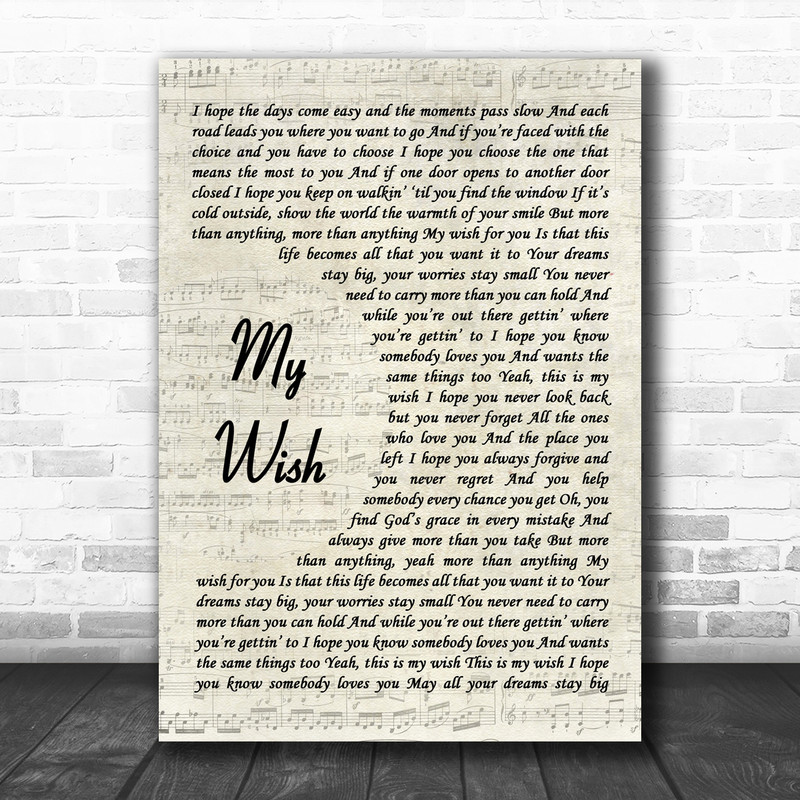Rascal Flatts My Wish Song Lyric Vintage Script Music Wall Art Print - Song Lyric Designs