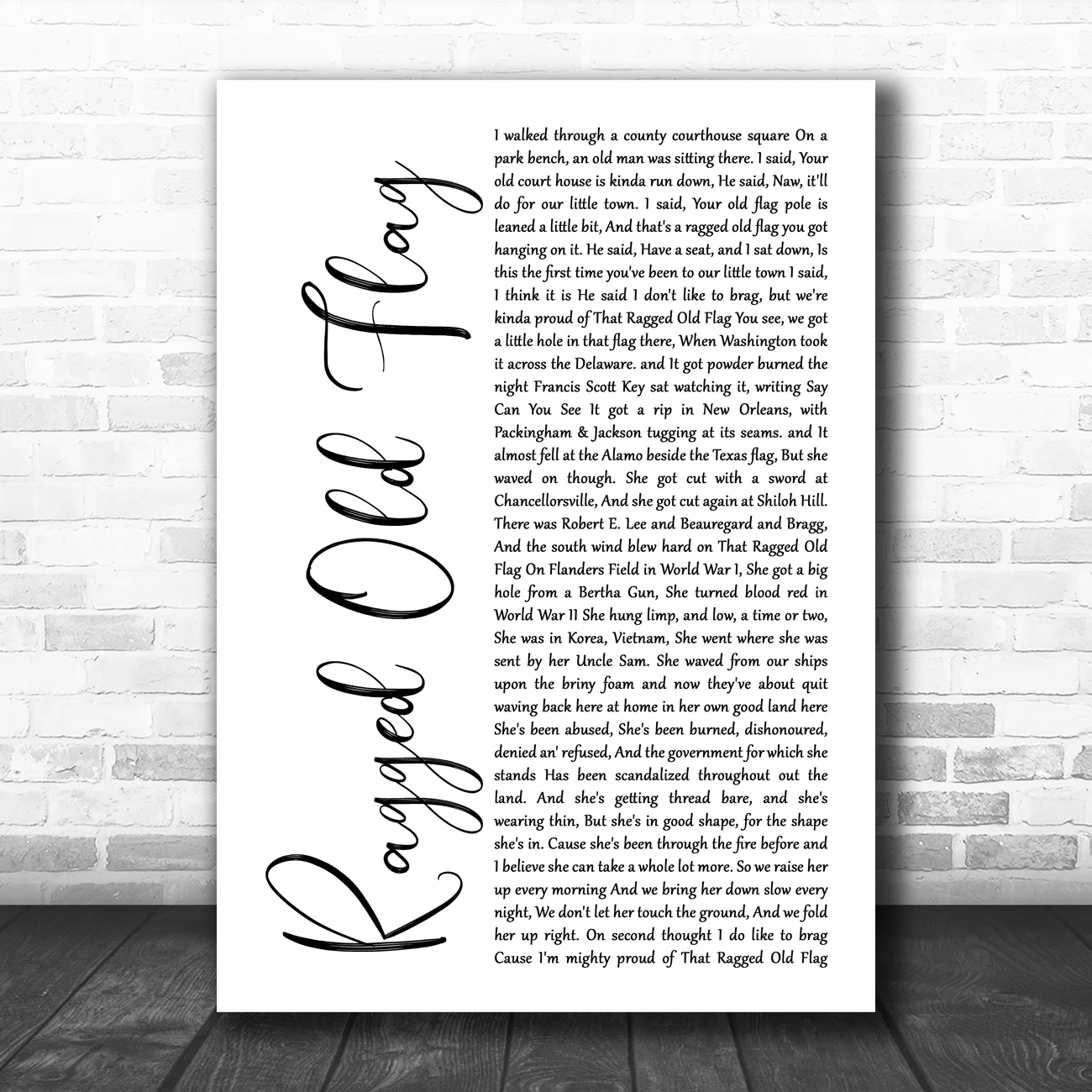Johnny Cash Ragged Old Flag White Script Song Lyric Wall Art Print Song Lyric Designs