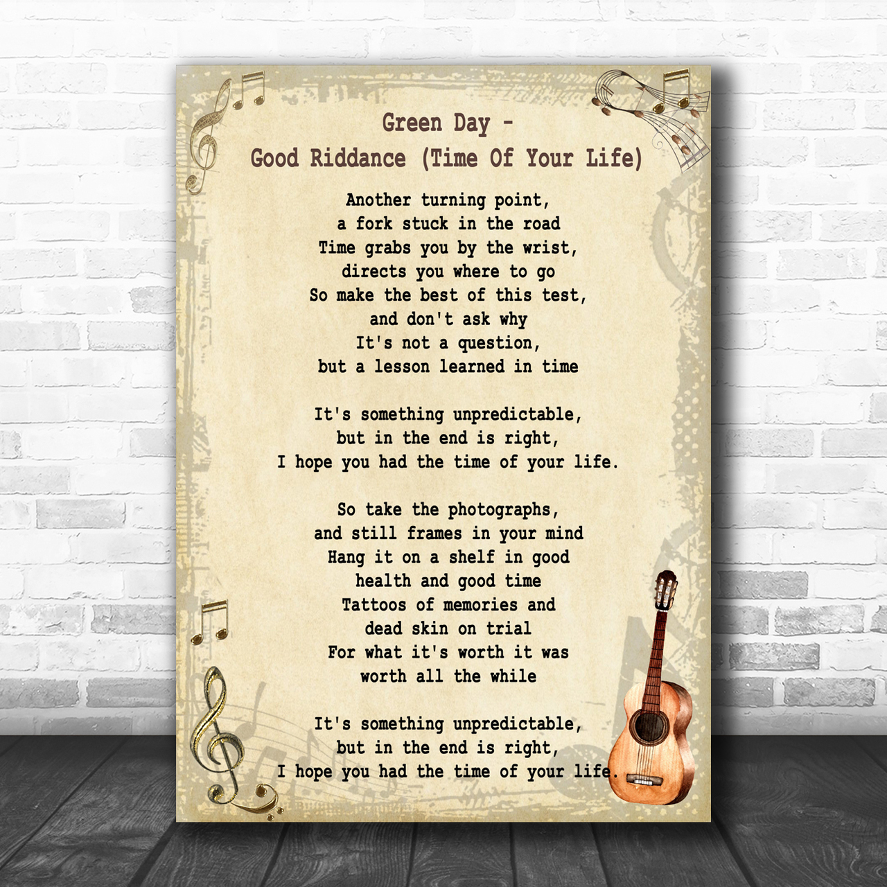 Green Day Good Riddance Time Of Your Life Song Lyric Vintage Music Wall Art Print Song Lyric Designs