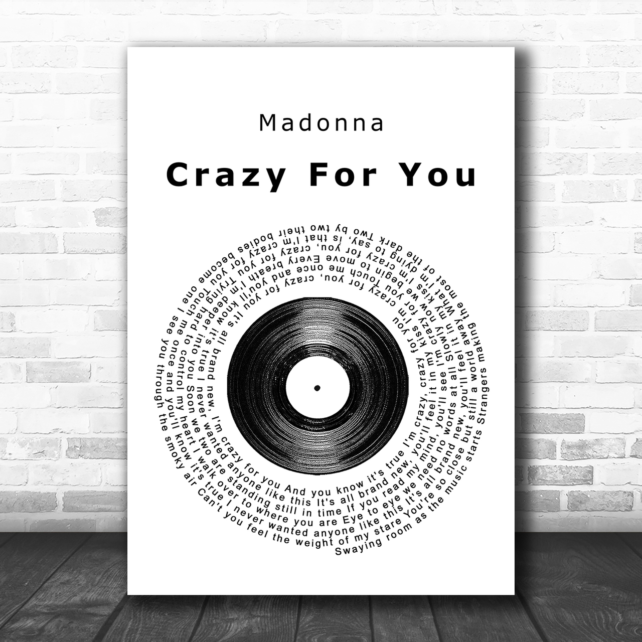 Madonna Crazy For You Vinyl Record Song Lyric Music Wall Art Print Song Lyric Designs