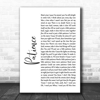 Patience by Guns n' Roses - Song Lyric Poster Illustration - 8x10 White  Matted Print