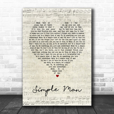 Lynyrd Skynyrd Simple Man Script Heart Song Lyric Quote Print - Song ...