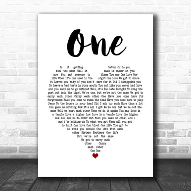 U2 One Heart Song Lyric Quote Print