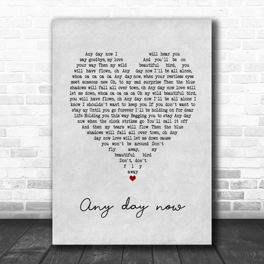 Burt Bacharach Any day now Grey Heart Song Lyric Print - Song