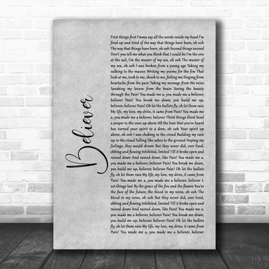 Imagine Dragons Believer Rustic Script Grey Song Lyric Quote Print ...