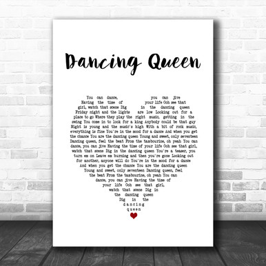 Abba Dancing Queen White Heart Song Lyric Print - Song Lyric Designs