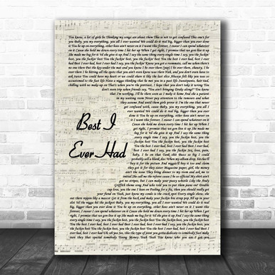 Drake Best I Ever Had Vintage Script Song Lyric Print - Song