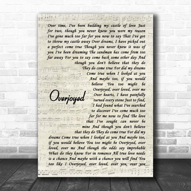 Stevie Wonder Overjoyed Vintage Script Song Lyric Print - Song