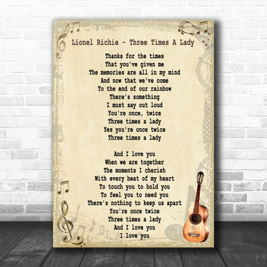 Lionel Richie Three Times A Lady Song Lyric Vintage Music Wall Art Print Song Lyric Designs