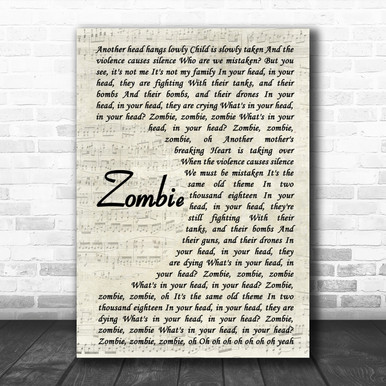 The Cranberries Zombie Vintage Script Song Lyric Music Wall Art Print -  Song Lyric Designs