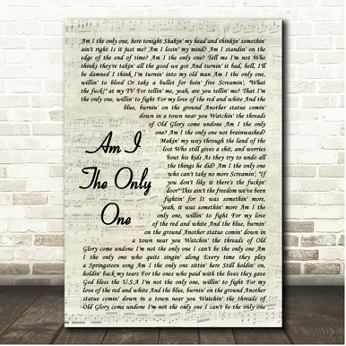Aaron Lewis Am I the Only One Vintage Script Song Lyric Print - Song ...