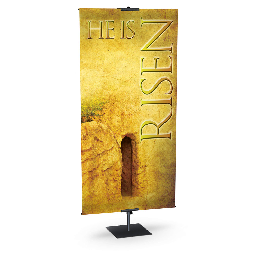 Church Banner - Easter - He Is Risen Yellow Empty Tomb