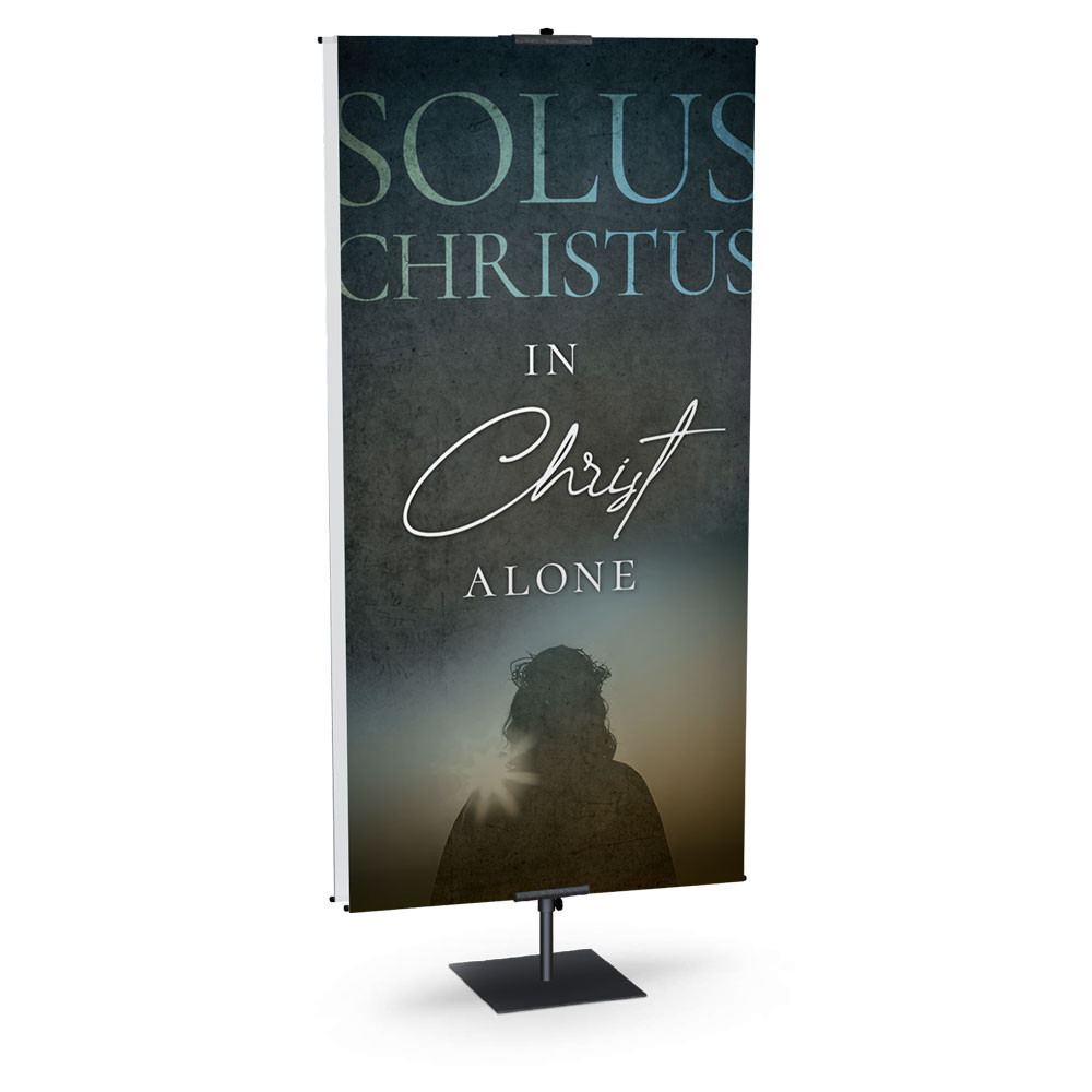 Church Banner - Slate Five Solae - Sola Christus