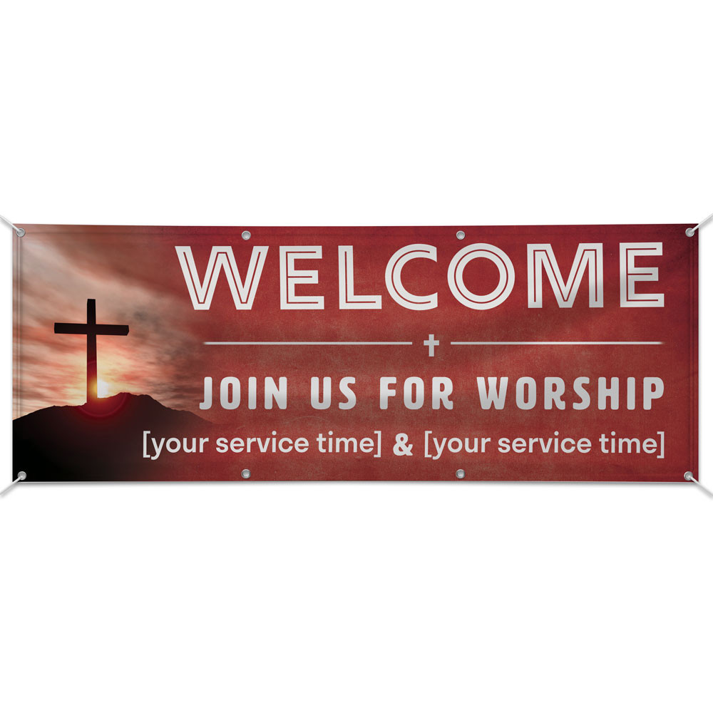 Customizable Outdoor Vinyl Banner - Welcome - Brick Red