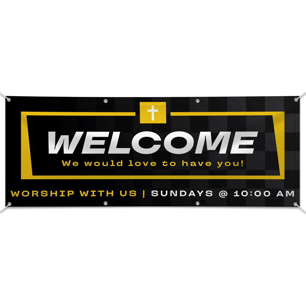 Customizable Outdoor Vinyl Banner - Welcome - Gold Customizable Outdoor Vinyl Banner - Welcome - Gold