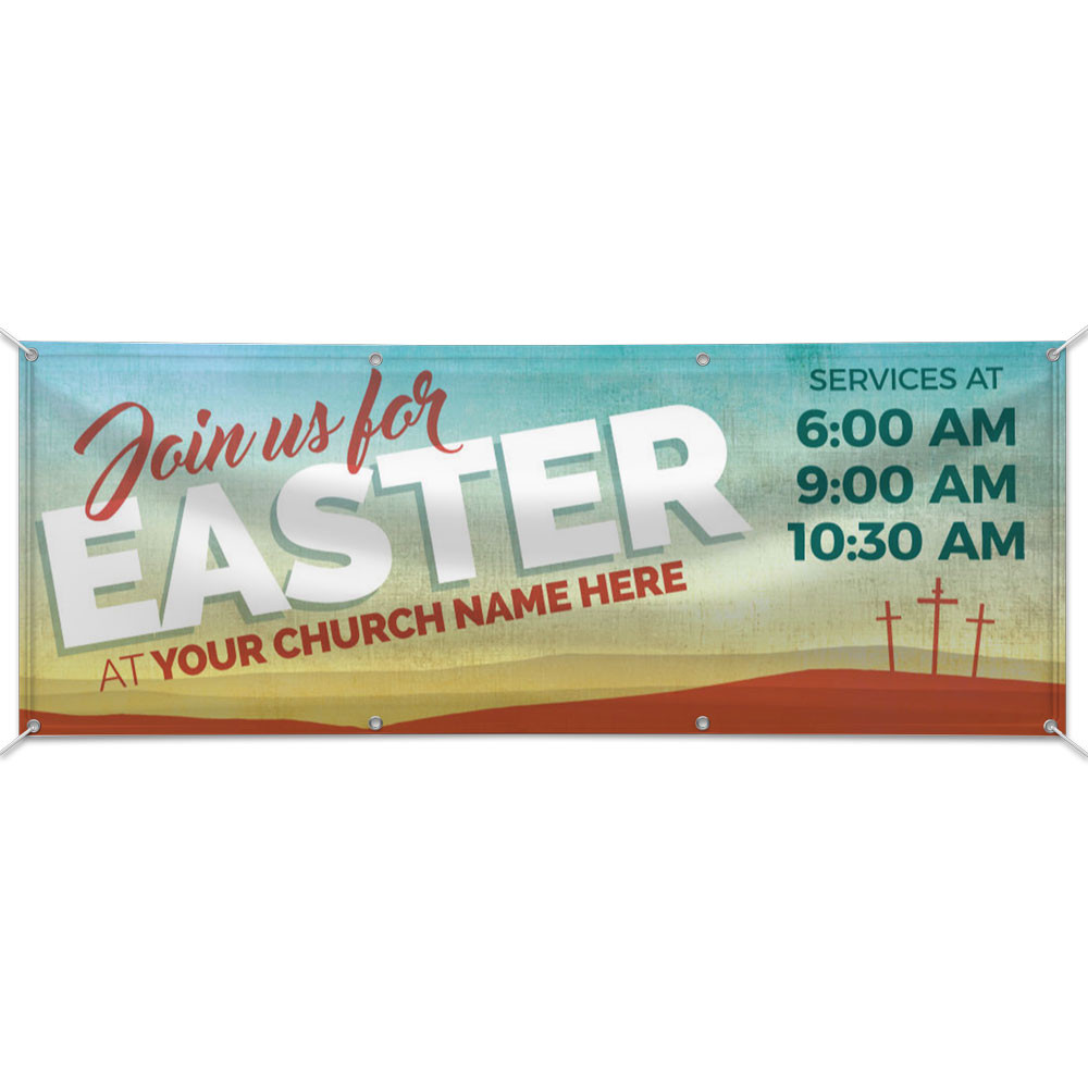 Customizable Outdoor Vinyl Banner - Easter - Sunset Crosses