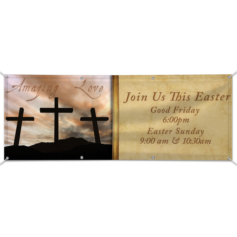 Customizable Outdoor Vinyl Banner - Easter - Join Us Three Crosses