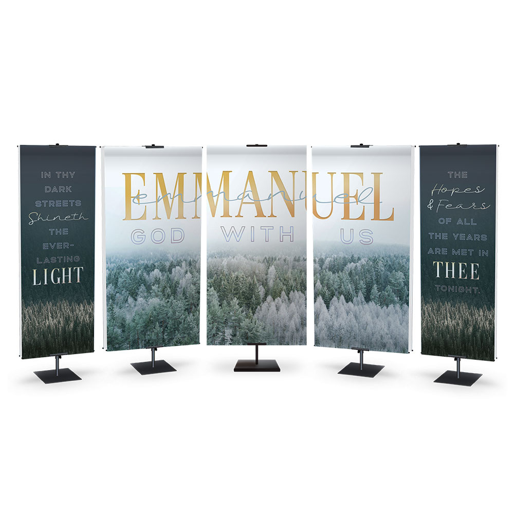 Christmas Banners - Emmanuel Forest - Five Banner Set - Fabric with Pole Loops