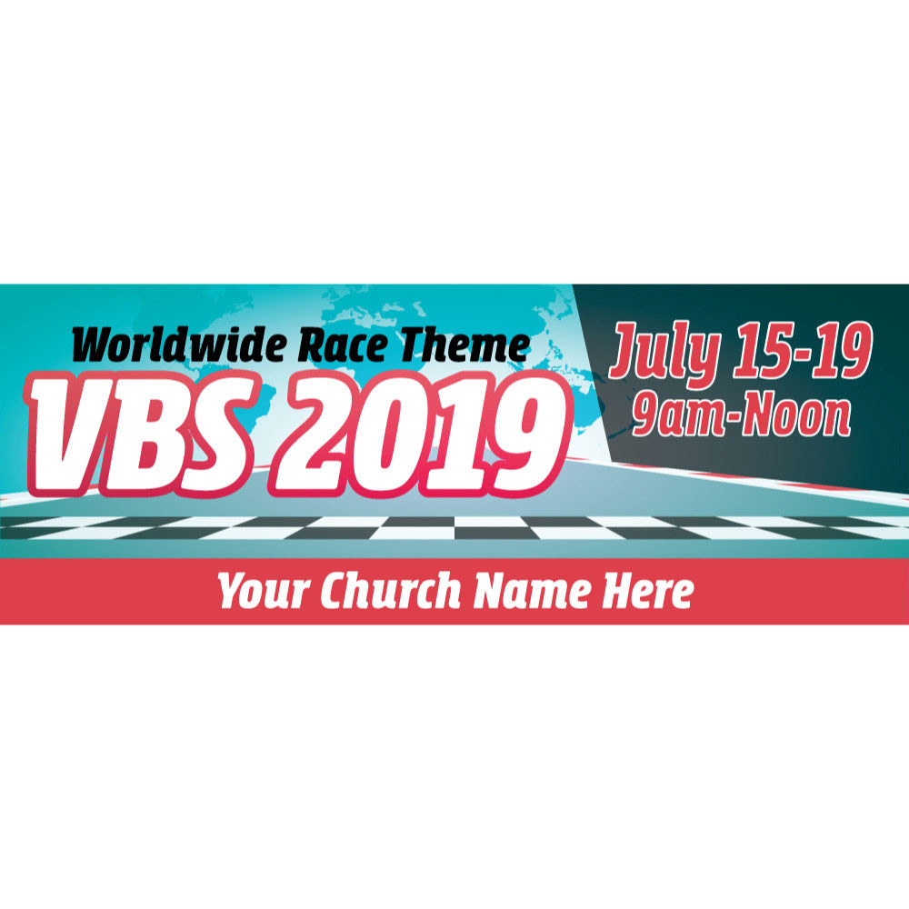 Worldwide Race VBS - Custom Outdoor Vinyl Banner for VBS 2019 -  B91040